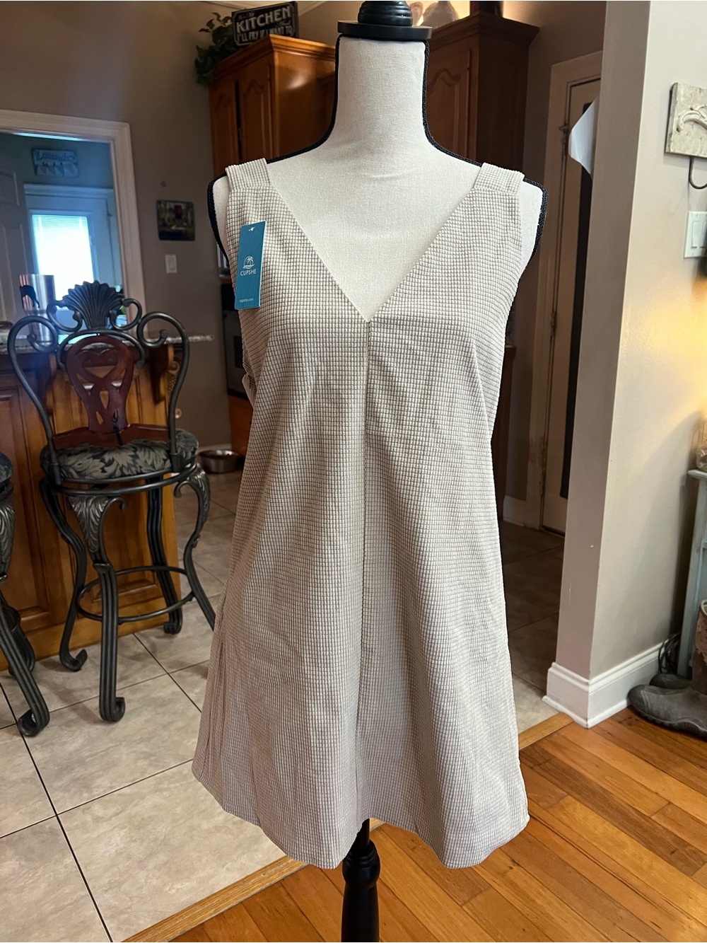 Cupshe Cream Mini Dress with Subtle Check Texture